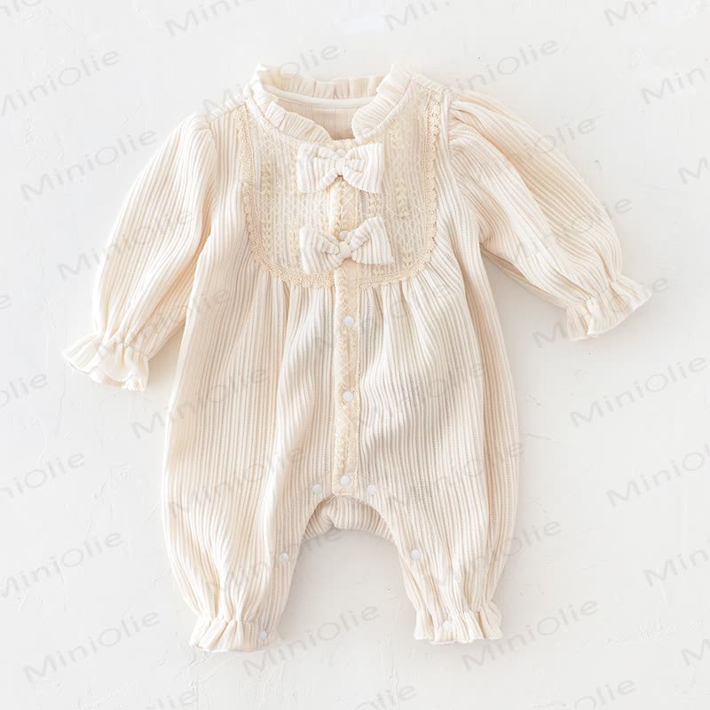 Baby Girl Bow Beige Romper - image 4