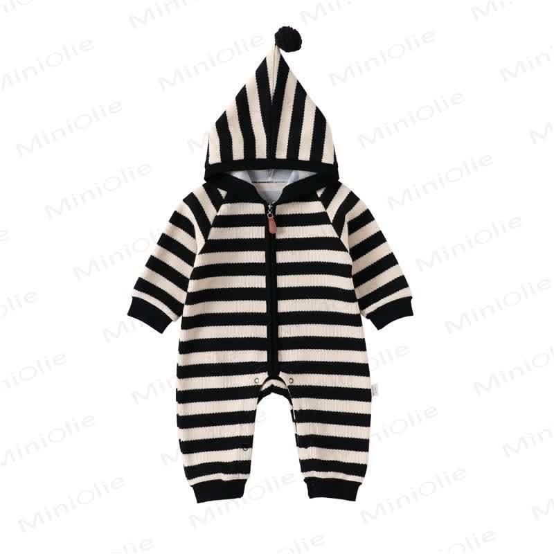 Baby Striped Hooded Warm Romper - White - 18-24M - image 2