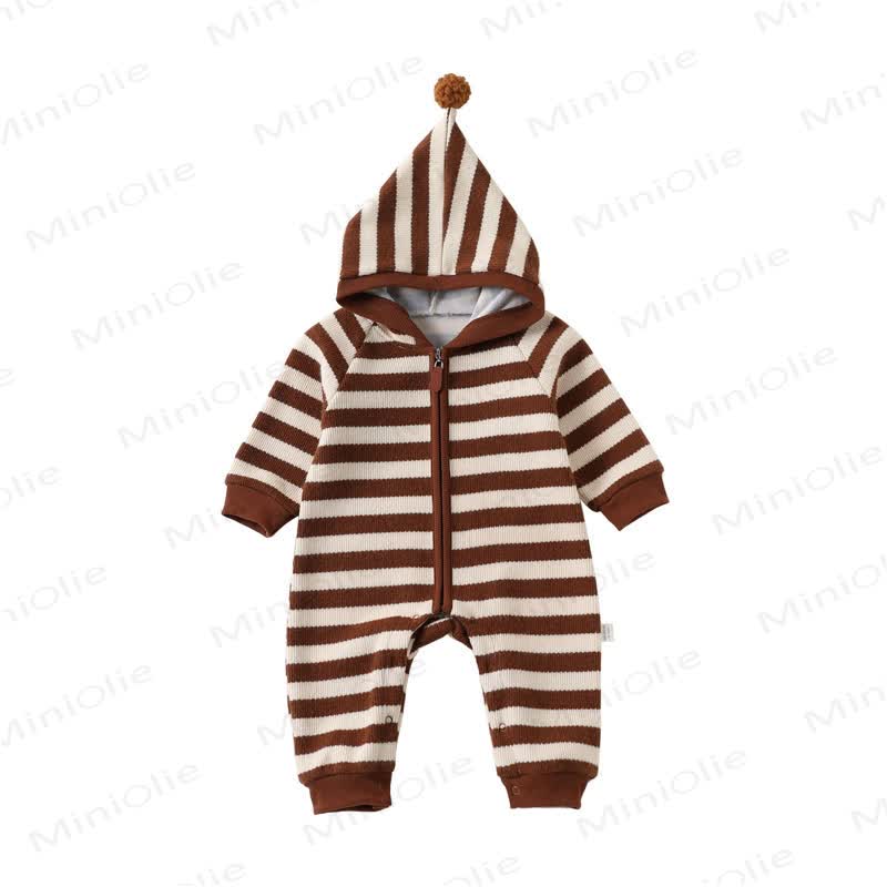 Baby Striped Hooded Warm Romper - Brown - 18-24M - image 3