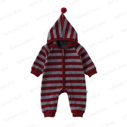 Baby Striped Hooded Warm Romper - Red - 18-24M - image 4