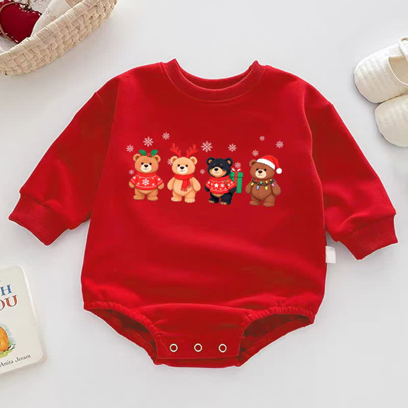 Baby Four Christmas Bear Print Red Bodysuit - Red - 18-24M - image 1