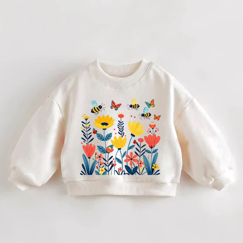 Baby Toddler Bee and Flower Print Cream Sweatshirt - Cream - 3-5T - image 1