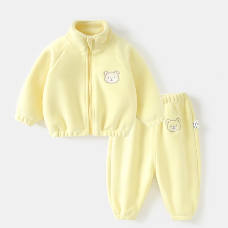 Toddler Baby Bear Patch Fleece Zip Up 2-piece Set - Yellow - 4-5T - image 5