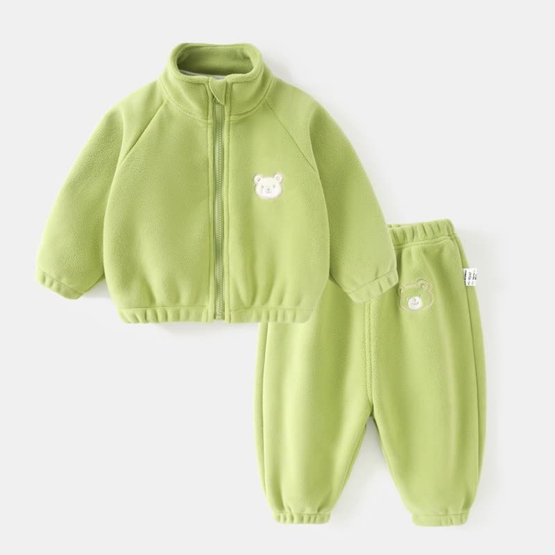 Toddler Baby Bear Patch Fleece Zip Up 2-piece Set - Green - 4-5T - image 4