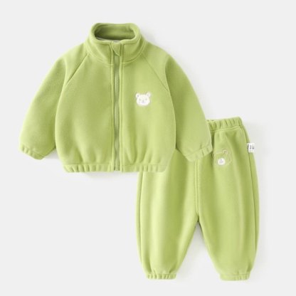 Toddler Baby Bear Patch Fleece Zip Up 2-piece Set - Green - 4-5T - image 4