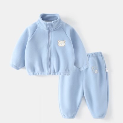 Toddler Baby Bear Patch Fleece Zip Up 2-piece Set - Blue - 4-5T - image 3