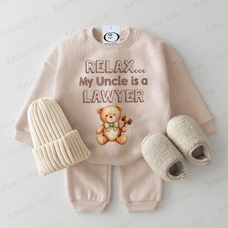 RELAX... MY UNCLE IS A LAWYER Baby Beige Bear Lawyer Sweatshirt 2-piece Set - Beige - 2-3T - image 1