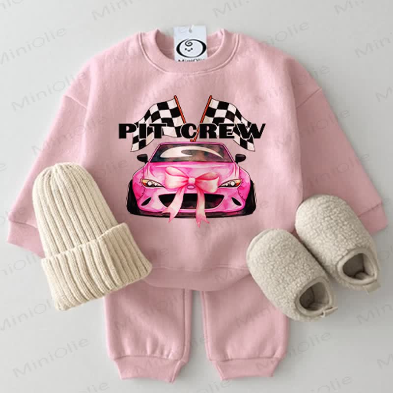 PIT CREW Baby Bow Roadster Pink Sweatshirt 2-piece Set - Pink - 2-3T - image 1