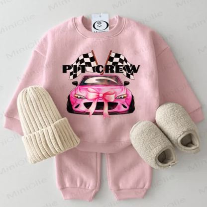 PIT CREW Baby Bow Roadster Pink Sweatshirt 2-piece Set - Pink - 2-3T - image 1