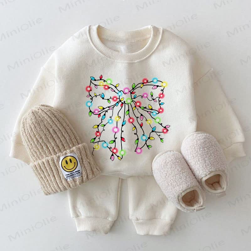 Baby Bowknot Light White Sweatshirt 2-piece Set - White - 2-3T - image 1