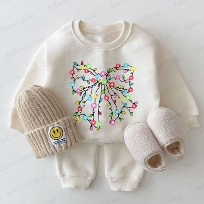 Baby Bowknot Light White Sweatshirt 2-piece Set - White - 2-3T - image 1