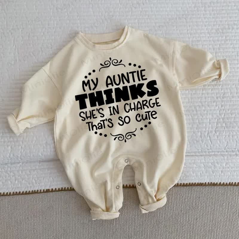 MY AUNTLE THINKS SHE'S IN CHARGE THAT'S SO CUTE Baby Beige Romper - Beige - 2-3T - image 1
