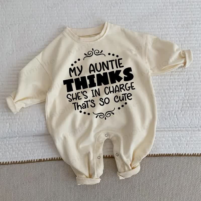 MY AUNTLE THINKS SHE'S IN CHARGE THAT'S SO CUTE Baby Beige Romper - Beige - 2-3T - image 1
