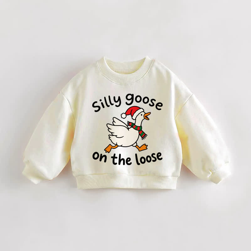 SILLY GOOSE ON THE LOOSE Baby Toddler Running Christmas Goose Cream Sweatshirt - Cream - 3-5T - image 1