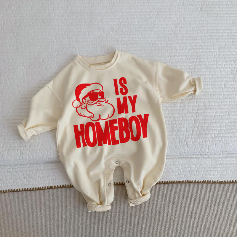 IS MY HOMEBOY Baby Toddler Santa Print Beige Romper - Beige - 2-3T - image 1