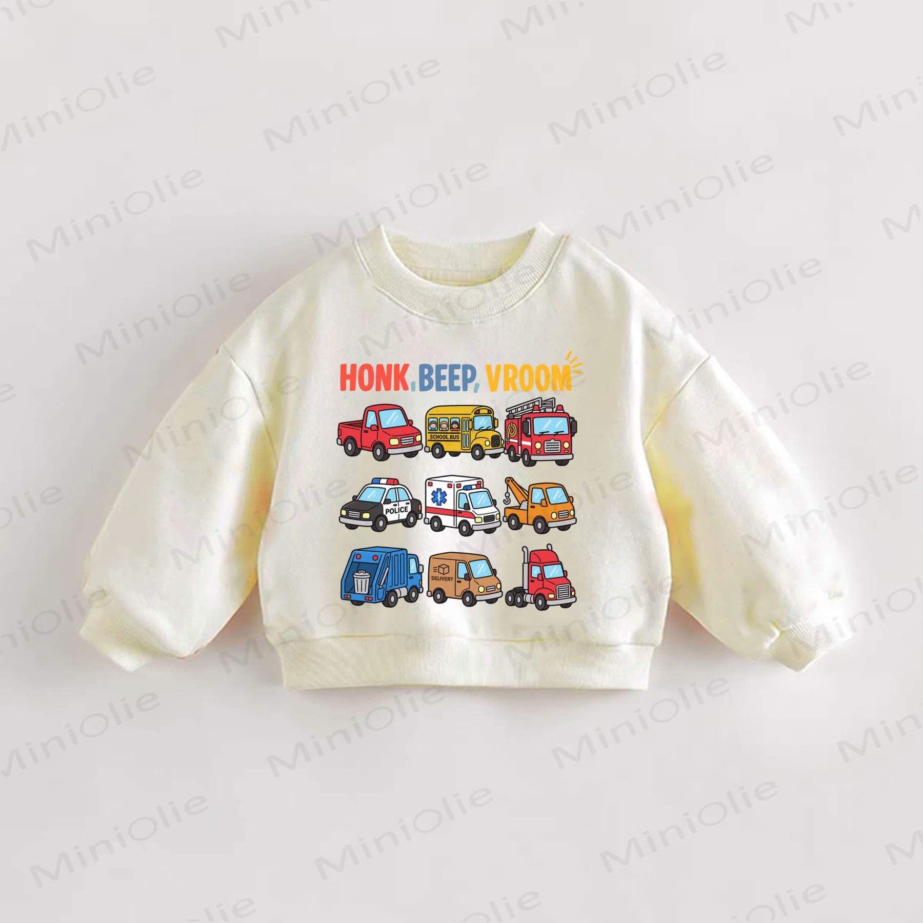 HONK,BEEP,VROOM Baby Toddler Car Print Cream Sweatshirt - Cream - 3-5T - image 1