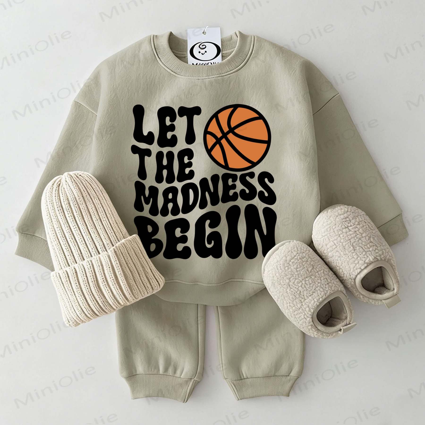 LET THE MADNESS BEGIN Baby Basketball Green Sweatshirt 2-piece Set - Grey Green - 2-3T - image 1
