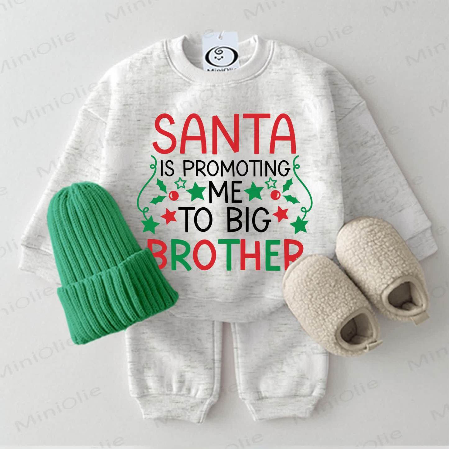 SANTA IS PROMOTING ME TO BIG BROTHER Baby Christmas Light Grey Sweatshirt 2-piece Set - Light Grey - 2-3T - image 1