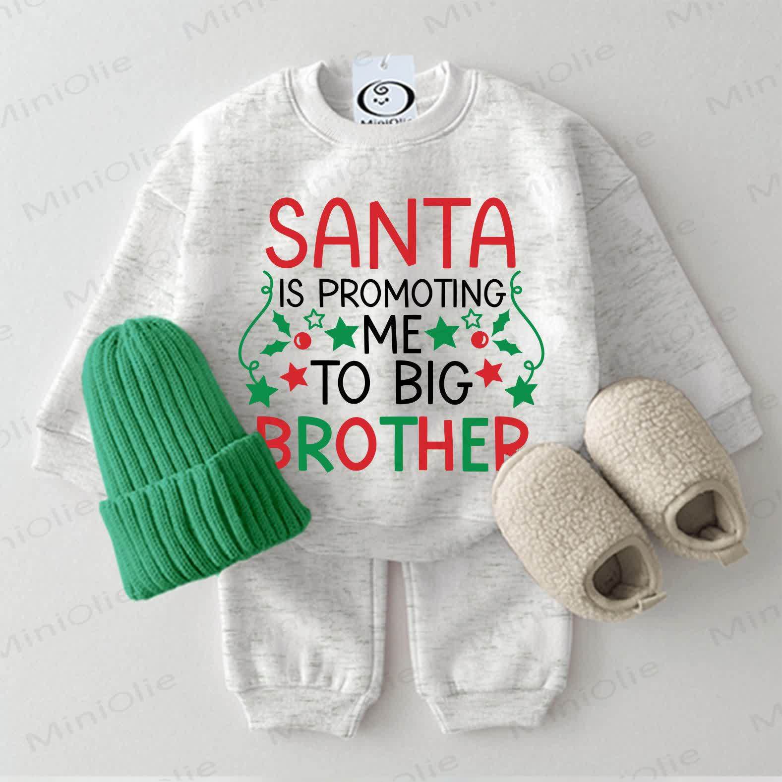 SANTA IS PROMOTING ME TO BIG BROTHER Baby Christmas Light Grey Sweatshirt 2-piece Set - Light Grey - 2-3T - image 1