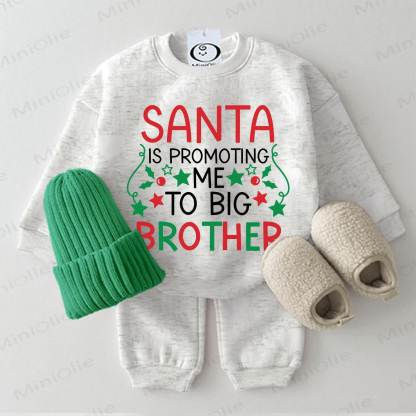 SANTA IS PROMOTING ME TO BIG BROTHER Baby Christmas Light Grey Sweatshirt 2-piece Set - Light Grey - 2-3T - image 1