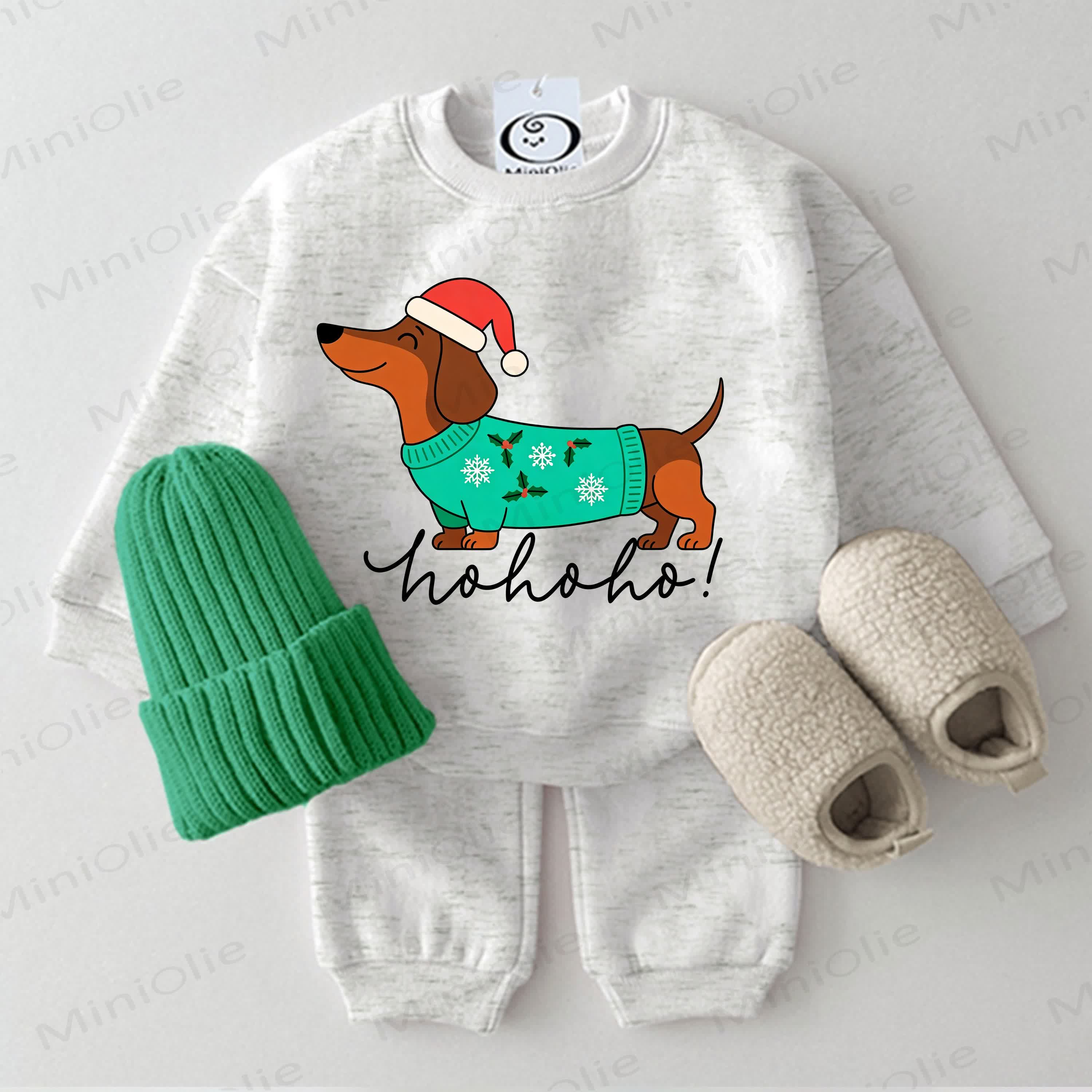 HOHOHO! Baby Christmas Daschund Light Grey Sweatshirt 2-piece Set - Light Grey - 2-3T - image 1