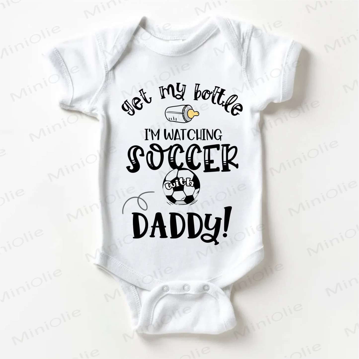 GET MY BOTTLE I'M WATCHING SOCCER WITH DADDY! Baby Football White Bodysuit - White - 18-24M - image 1