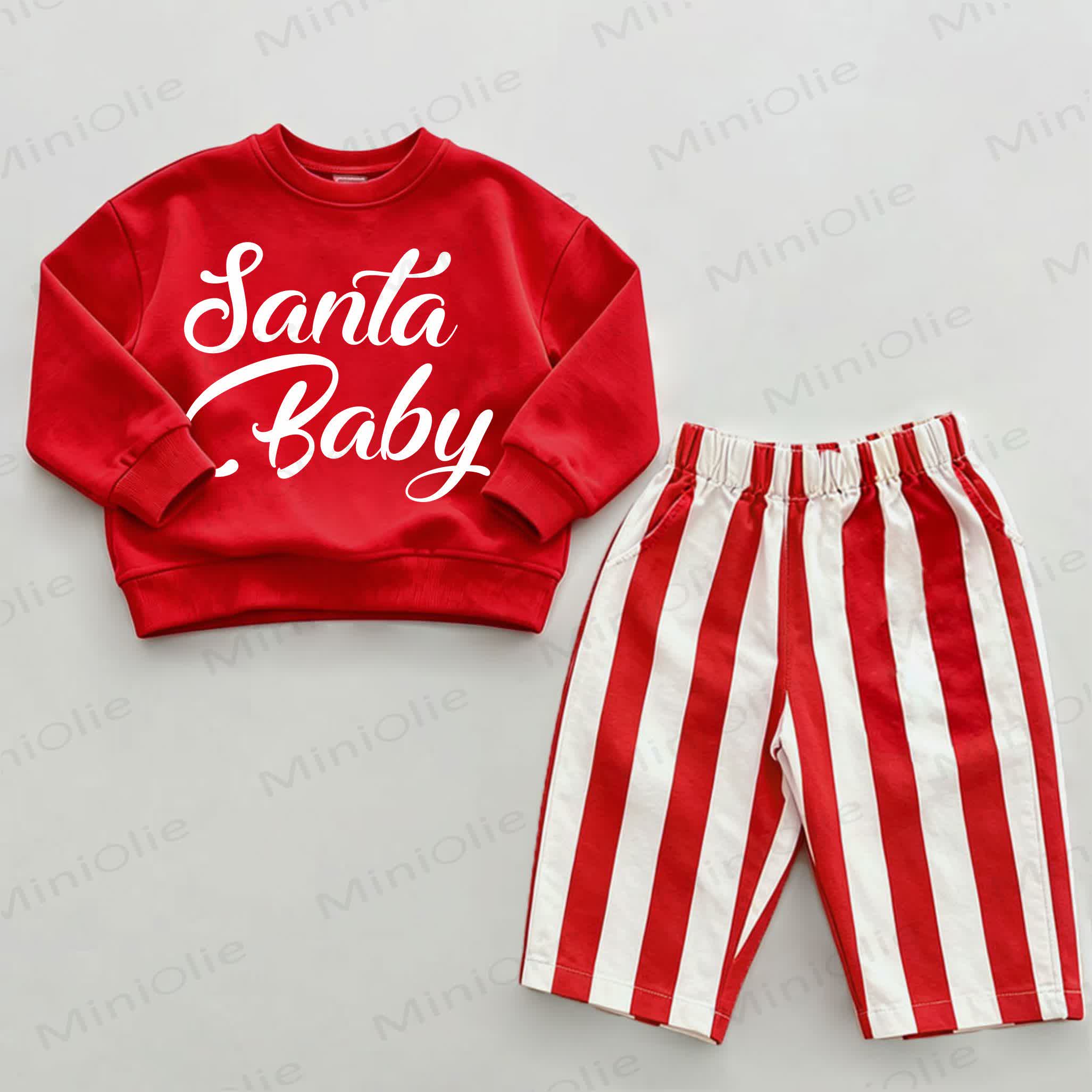 SANTA BABY Baby Sweatshirt and Striped Pants 2-piece Set - White&Red - 2-3T - image 1