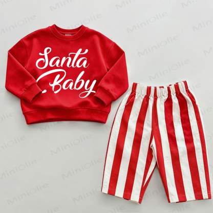 SANTA BABY Baby Sweatshirt and Striped Pants 2-piece Set - White&Red - 2-3T - image 1