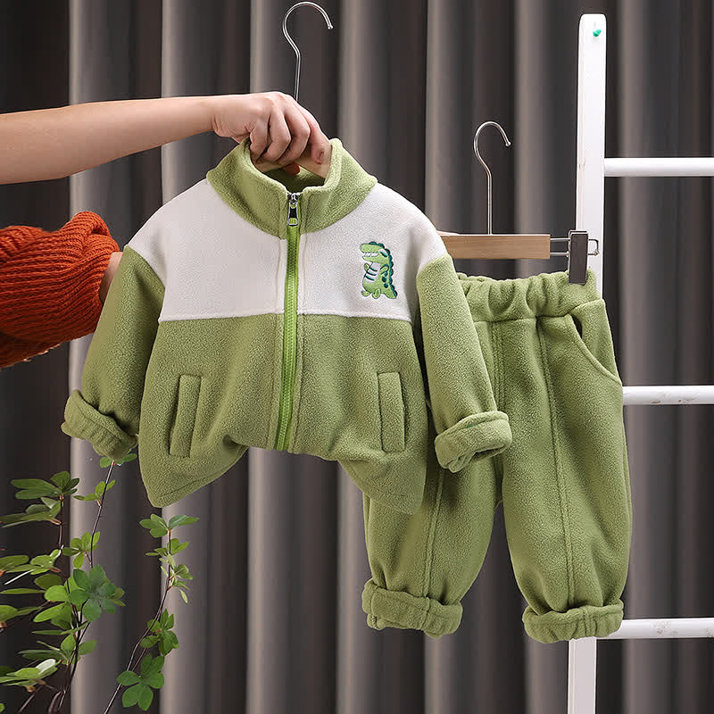 Toddler Animal Embroidery Cozy Fleece Jacket and Pants 2-piece Set - Dark Green - 4-5T - image 1