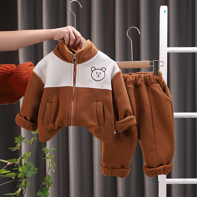 Toddler Animal Embroidery Cozy Fleece Jacket and Pants 2-piece Set - Brown - 4-5T - image 2