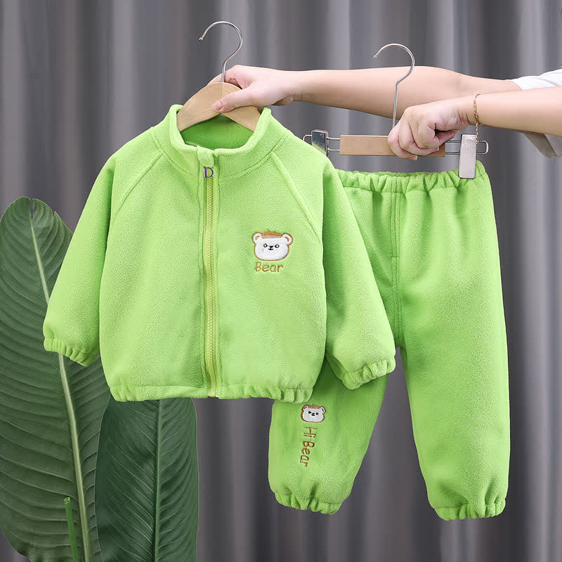 Toddler Animal Embroidery Cozy Fleece Jacket and Pants 2-piece Set - Green - 4-5T - image 3