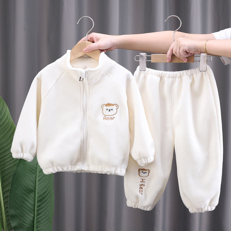Toddler Animal Embroidery Cozy Fleece Jacket and Pants 2-piece Set - Beige - 4-5T - image 4