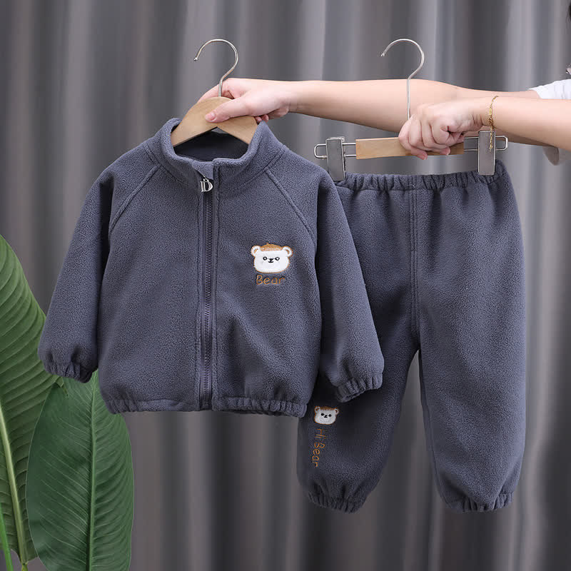 Toddler Animal Embroidery Cozy Fleece Jacket and Pants 2-piece Set - Gray - 4-5T - image 5