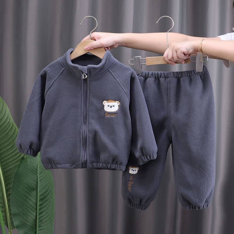 Toddler Animal Embroidery Cozy Fleece Jacket and Pants 2-piece Set - Gray - 4-5T - image 5