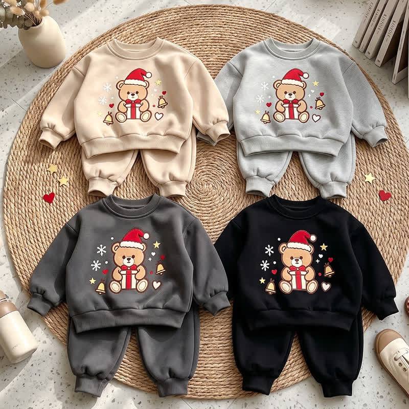 Toddler Christmas Bear Print Sweatshirt and Jogger 2-piece Set - image 1