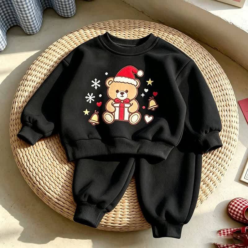 Toddler Christmas Bear Print Sweatshirt and Jogger 2-piece Set - Black - 7-10T - image 2