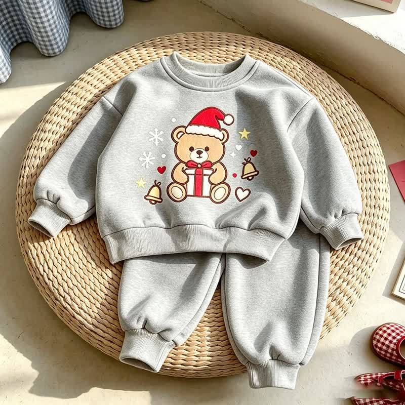 Toddler Christmas Bear Print Sweatshirt and Jogger 2-piece Set - Gray - 7-10T - image 3