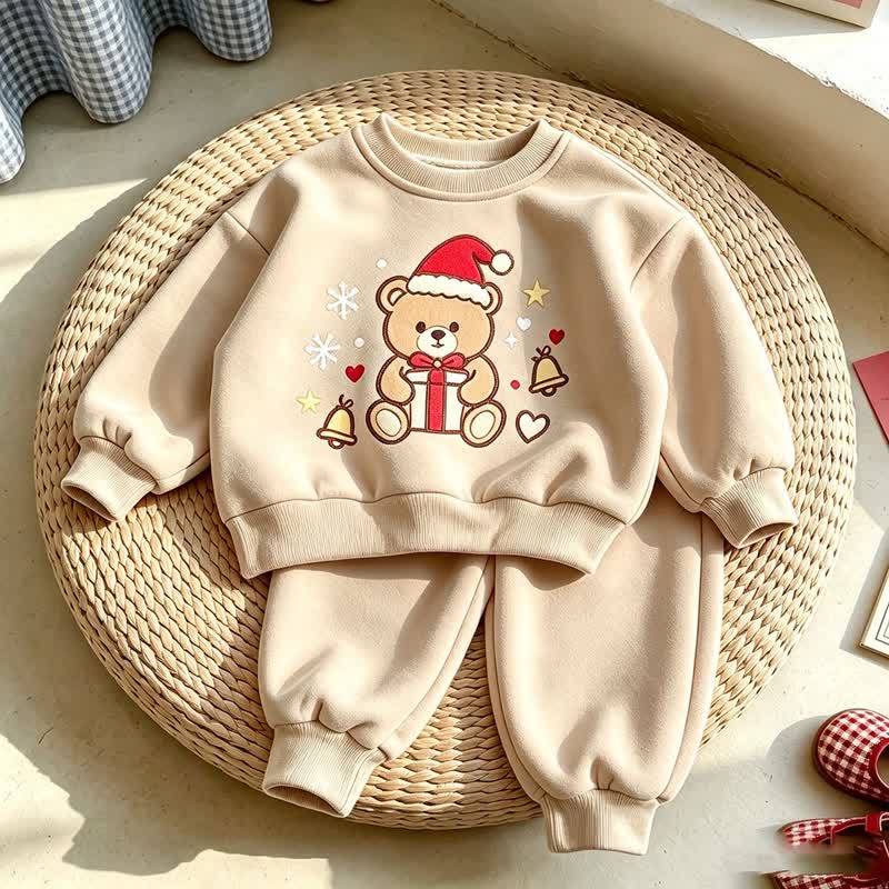 Toddler Christmas Bear Print Sweatshirt and Jogger 2-piece Set - Beige - 7-10T - image 4