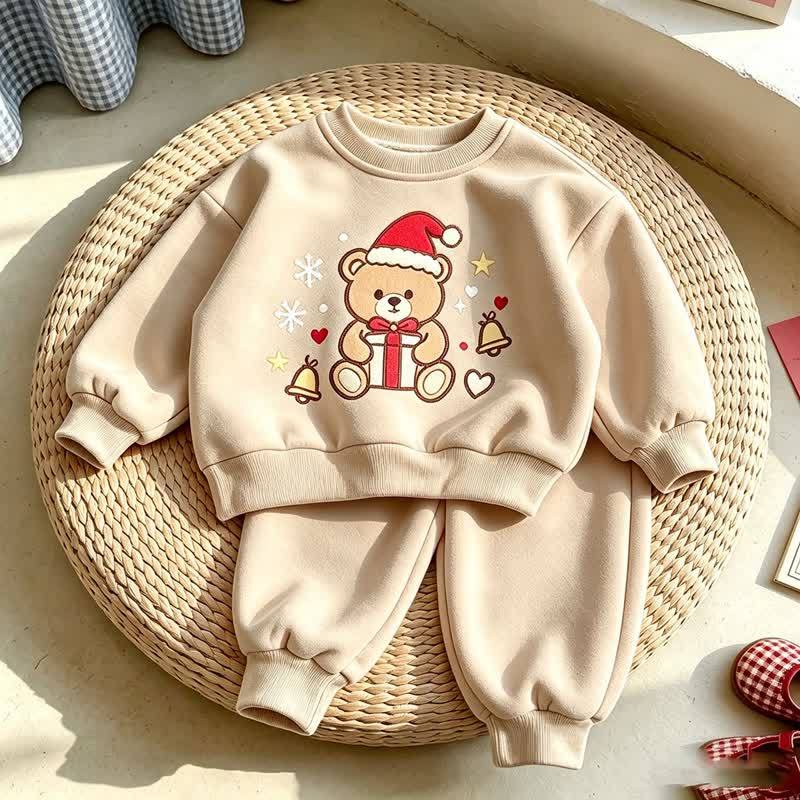 Toddler Christmas Bear Print Sweatshirt and Jogger 2-piece Set - Beige - 7-10T - image 4