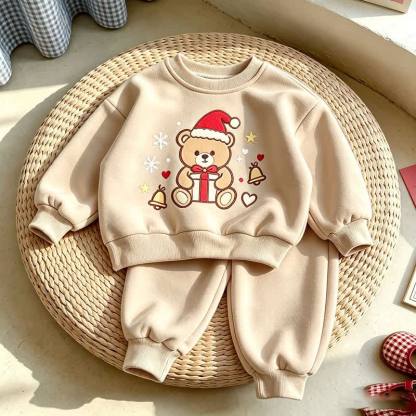 Toddler Christmas Bear Print Sweatshirt and Jogger 2-piece Set - Beige - 7-10T - image 4