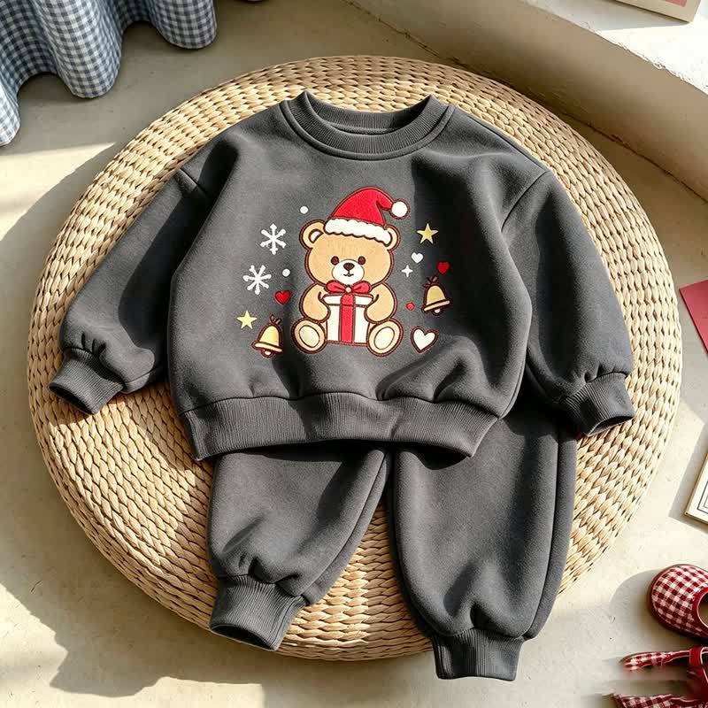 Toddler Christmas Bear Print Sweatshirt and Jogger 2-piece Set - DarkGray - 7-10T - image 5