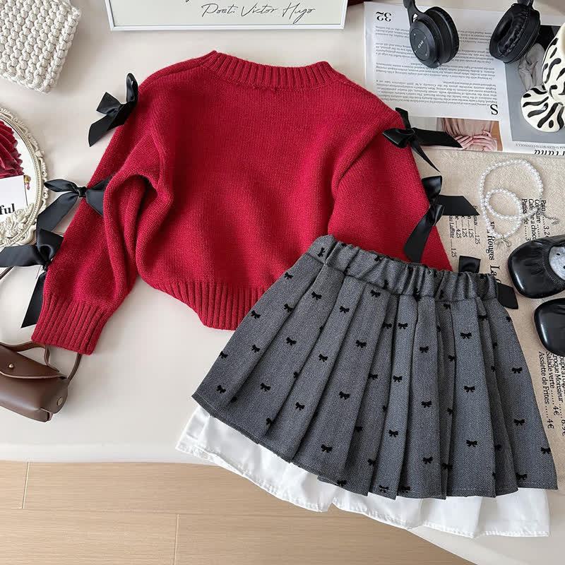 Toddler Girl Bow Knit Sweater and Pleated Skirt 2-piece Set - image 3