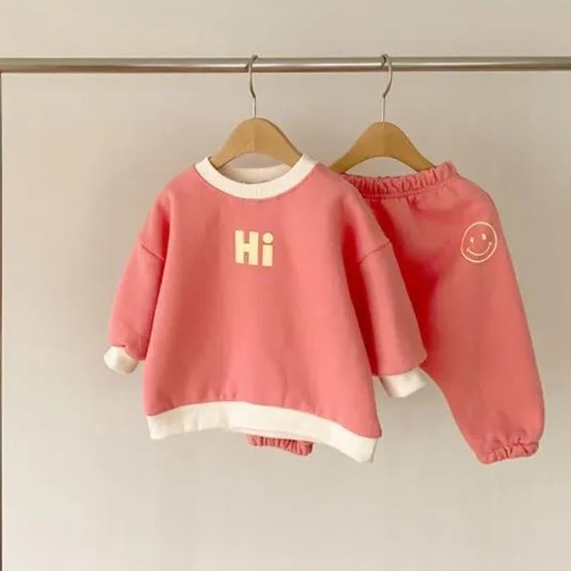 HI Toddler Happy Face Print Sweatshirt and Jogger 2-piece Set - Red - 5-6T - image 2