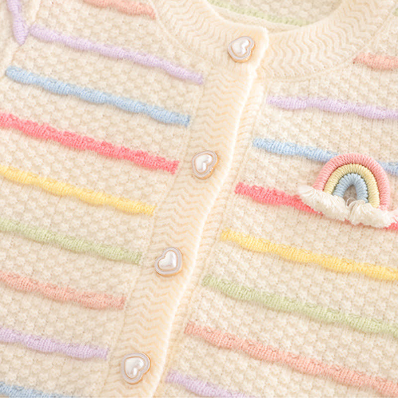 Toddler Girl Rainbow Knit Cardigan and Denim Pants 3-piece Set - image 6