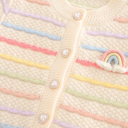 Toddler Girl Rainbow Knit Cardigan and Denim Pants 3-piece Set - image 6