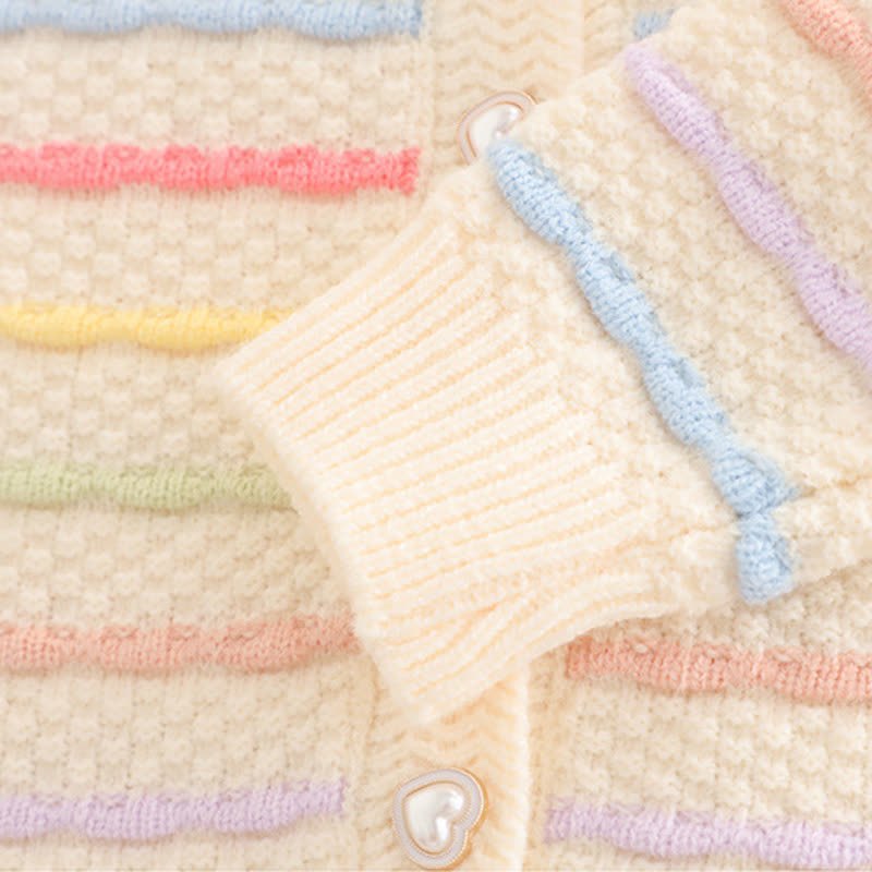 Toddler Girl Rainbow Knit Cardigan and Denim Pants 3-piece Set - image 7