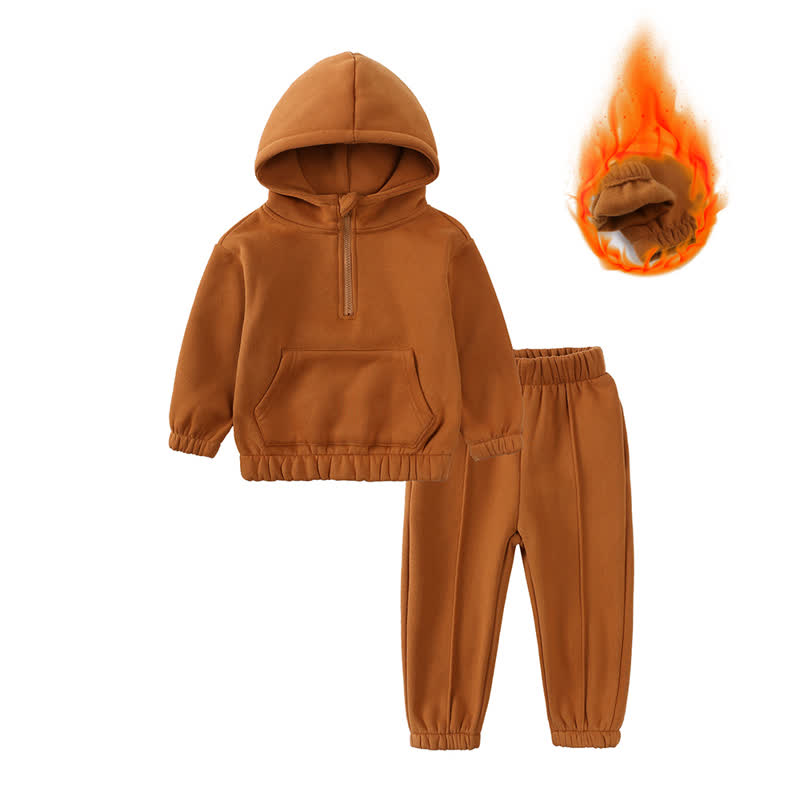 Toddler Solid Color Fleece Half Zip Hoodie and Jogger 2-piece Set - Caramel - 6-7T - image 4