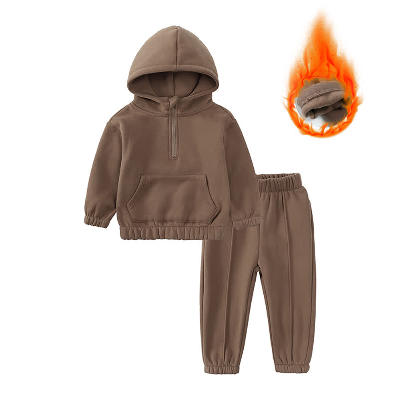 Toddler Solid Color Fleece Half Zip Hoodie and Jogger 2-piece Set - Brown - 6-7T - image 5