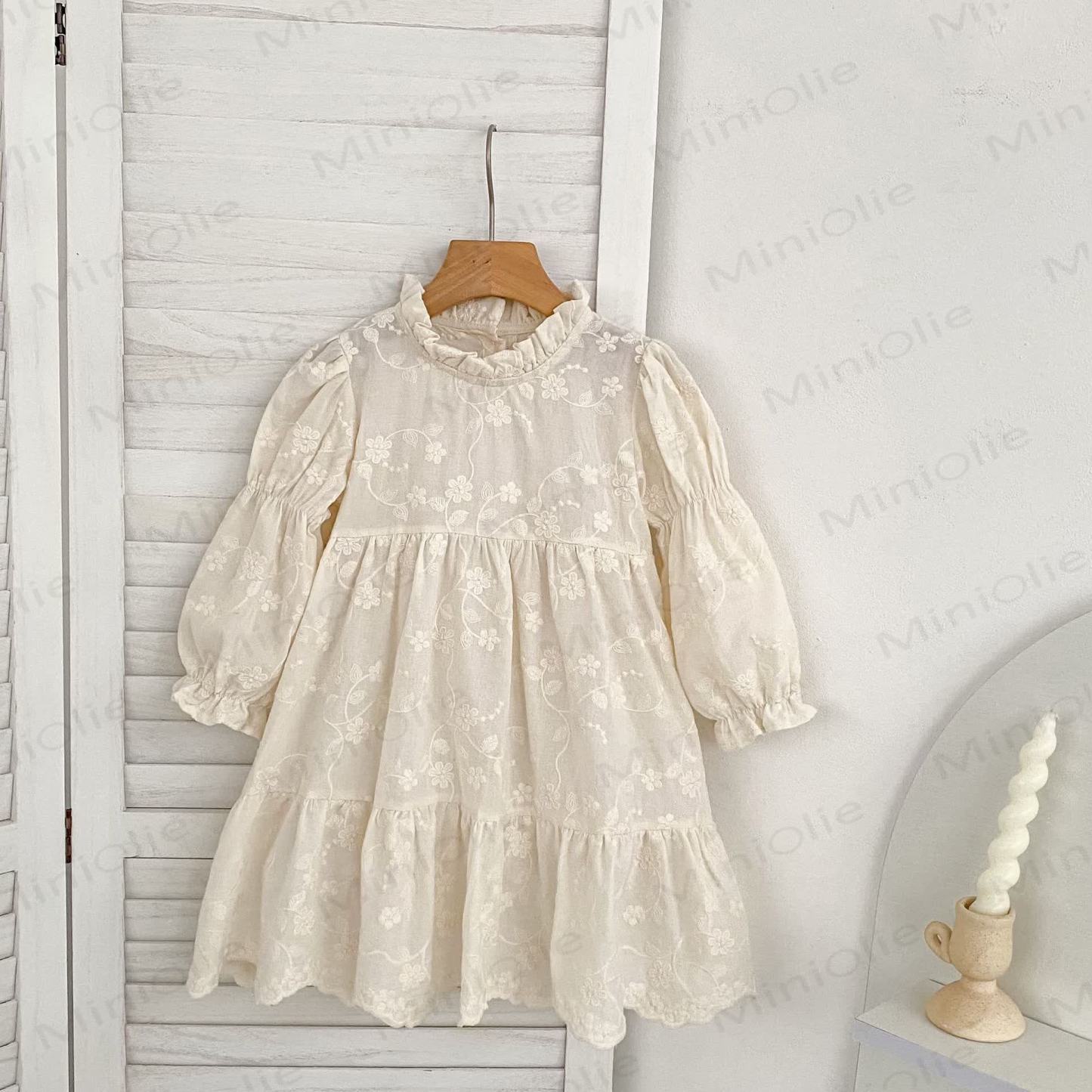 Toddler Girl Sweet Flower Lace Tiered Dress - Beige - 6-7T - image 6