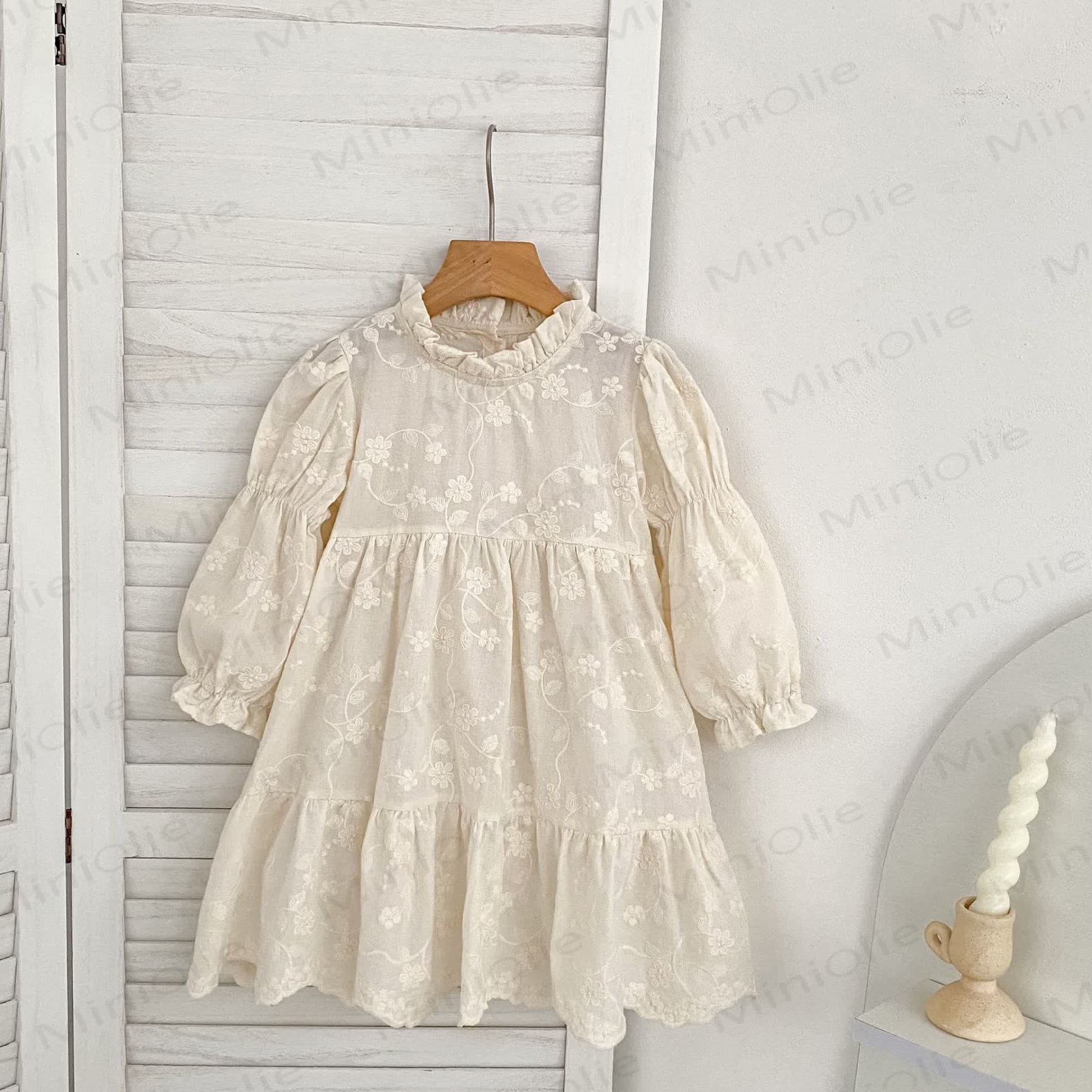 Toddler Girl Sweet Flower Lace Tiered Dress - Beige - 6-7T - image 6